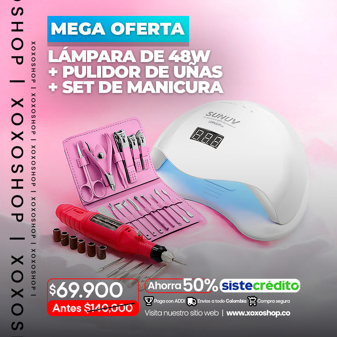 Combo lampara de 48w+set de manicura+pulidor de uñas