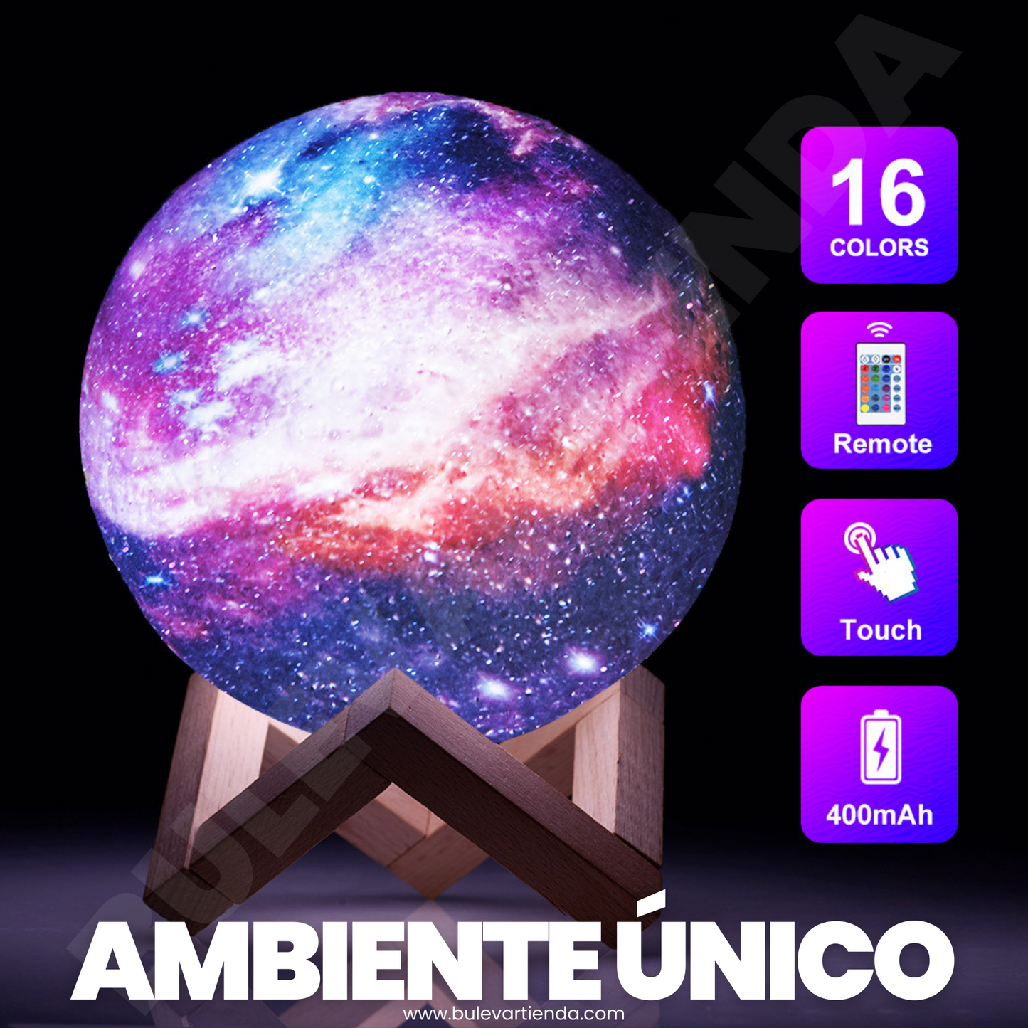 LÁMPARA LUNA LUZ CÁLIDA 🌒 + OBSEQUIO: CONTROL Y BASE