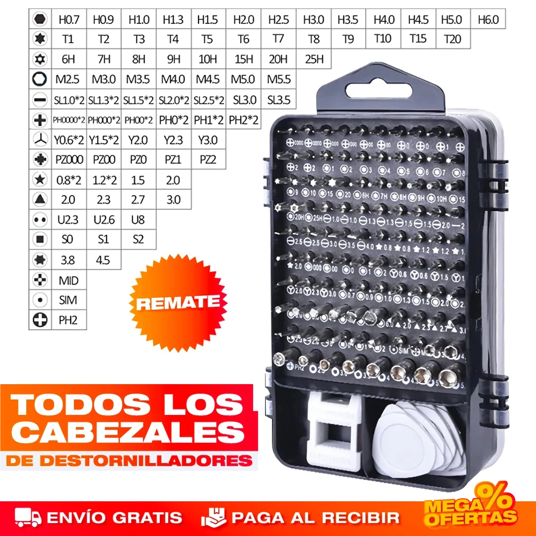 KIT DESTORNILLADORES MAGNÉTICOS 110 PIEZAS