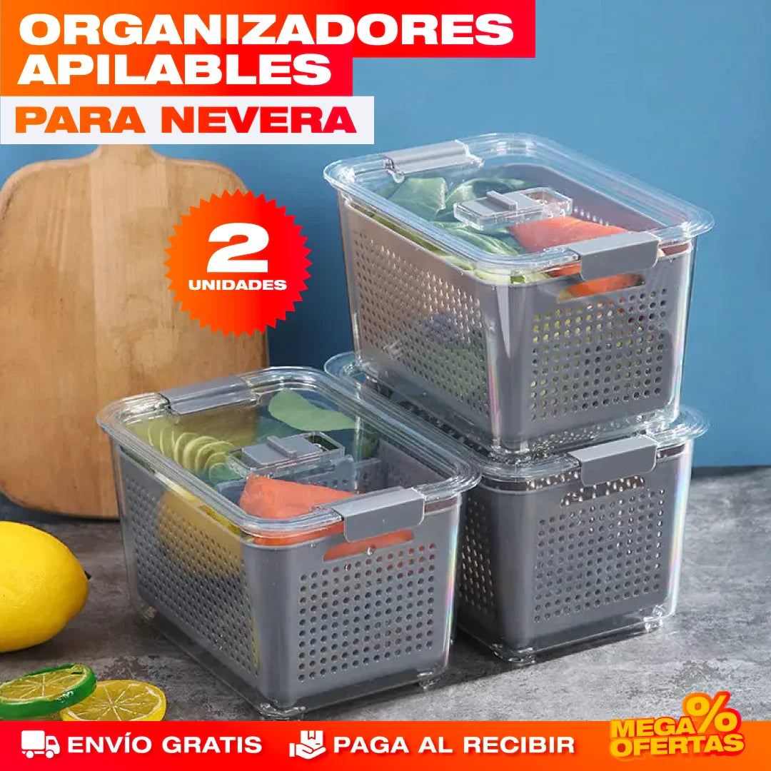SET X2 ORGANIZADORES CONTENEDORES DE ALIMENTOS PARA NEVERA