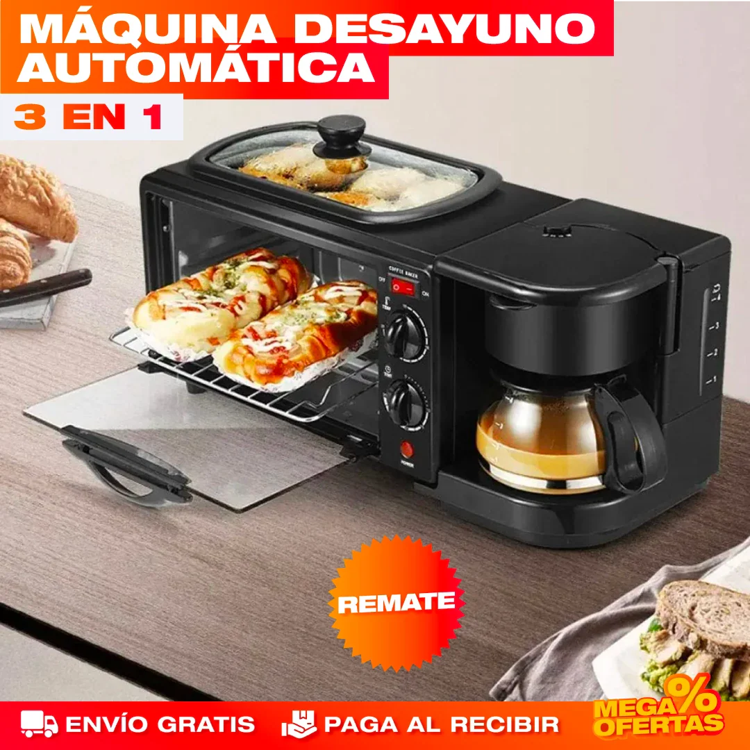 MÁQUINA DESAYUNO 3 EN 1 CAFETERA + HORNO + SARTÉN