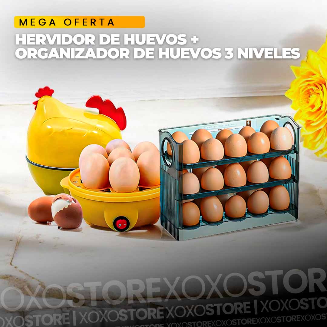 Combo hot sale hervidor de huevos+ organizador de huevos de 3 niveles
