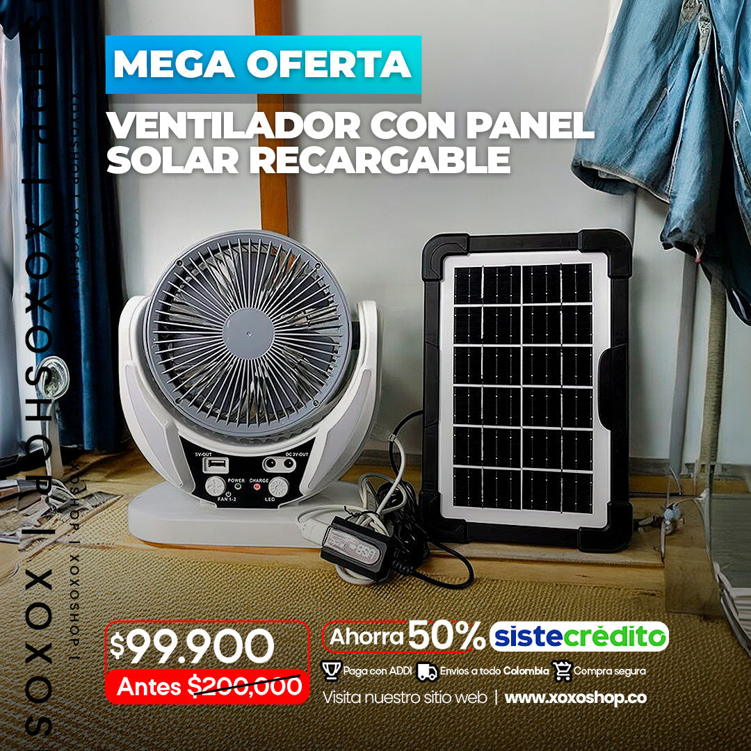 Ventilador de mesa con panel solar mas bombillo recargable