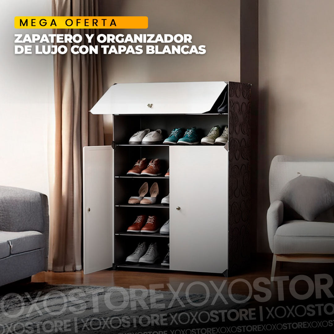 Zapatero y organizador de lujo con tapas blancas
