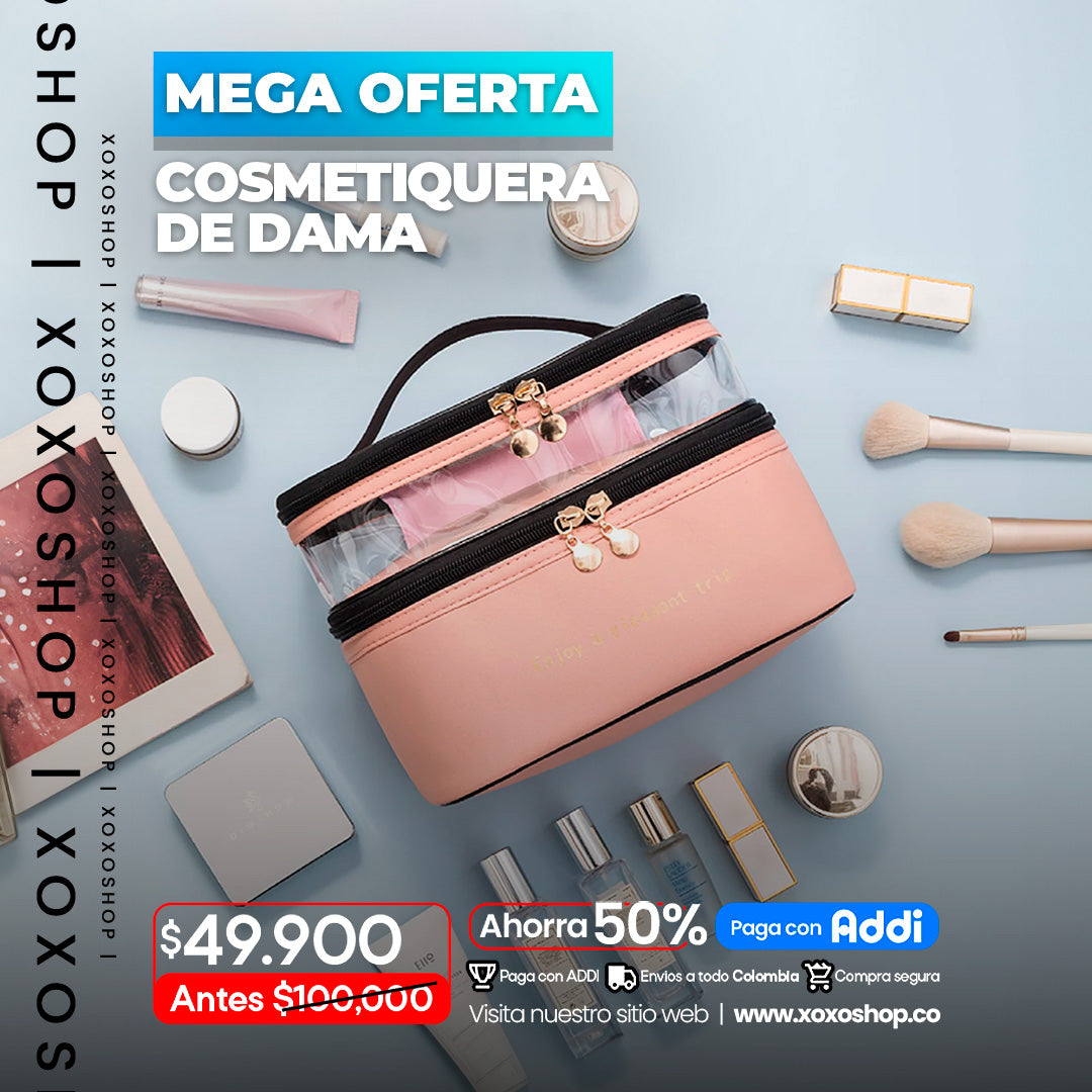 Cosmetiquera de viaje transparente arriba