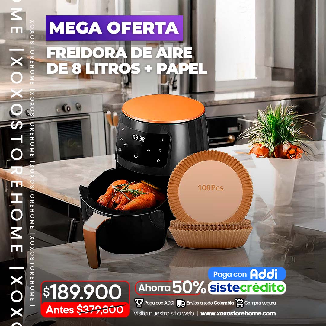 Freidora XOXO STORE 8 litros + 100 papel de freidora
