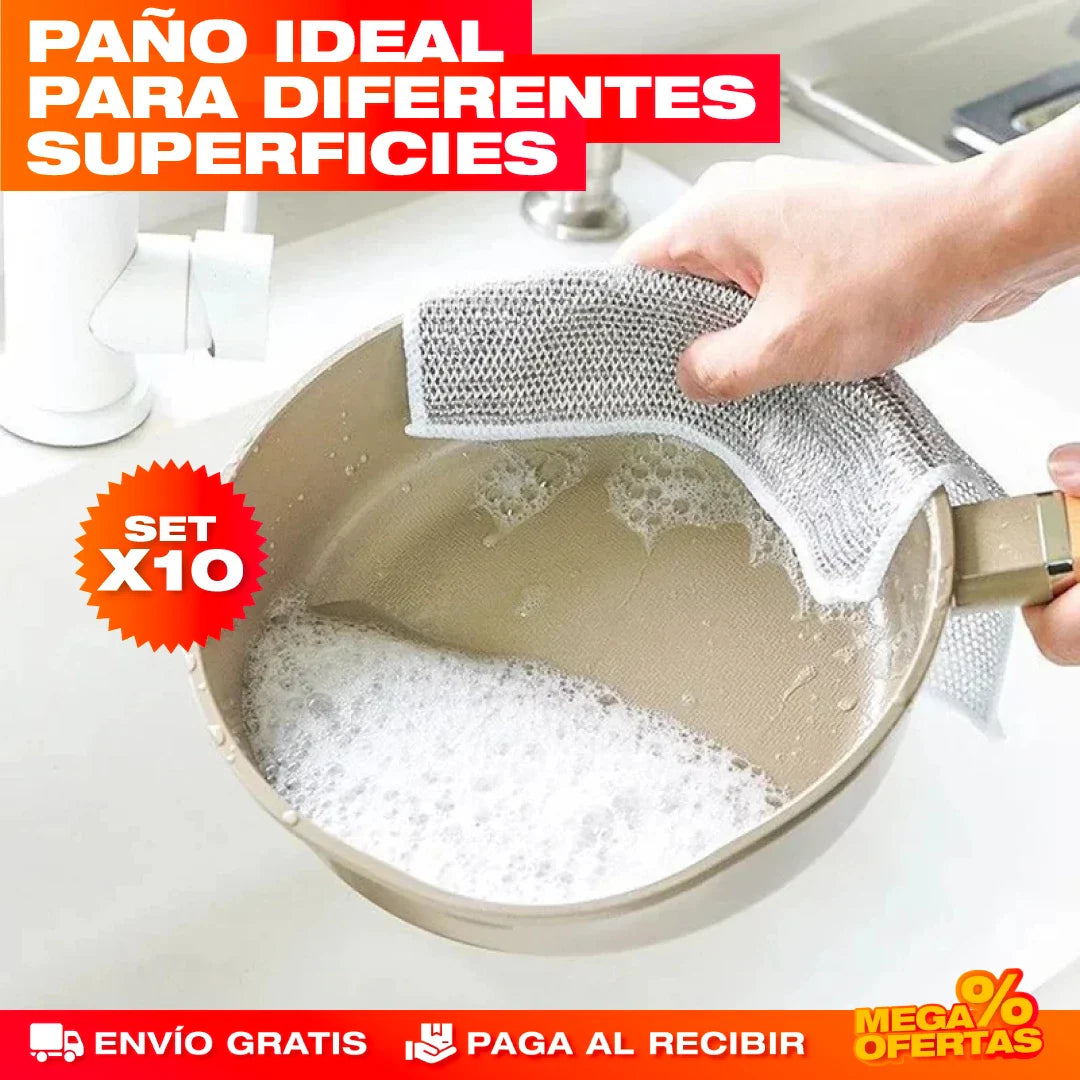 SET X10 PAÑOS MÁGICOS CON ACERO INOXIDABLE PARA COCINA