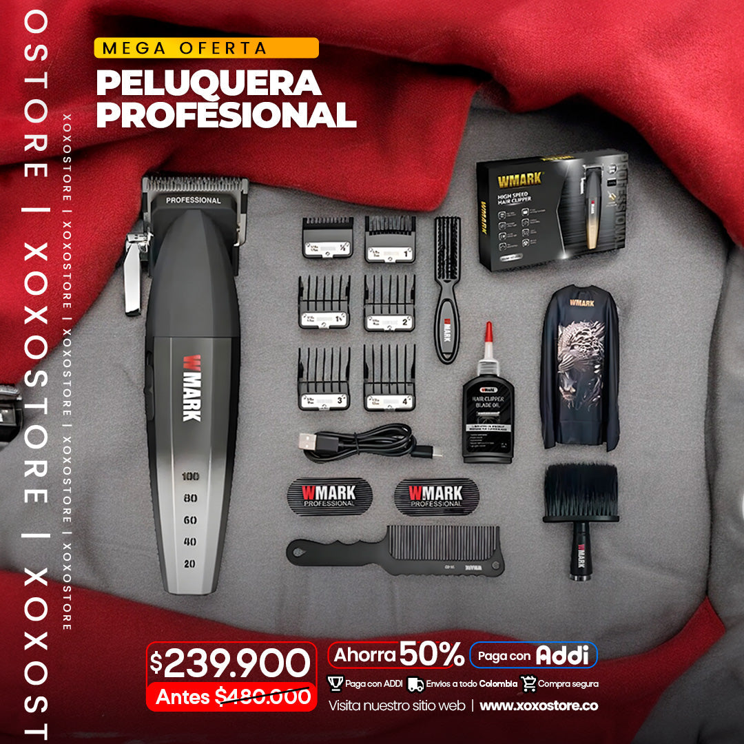 Peluquera profesional con accesorios y capa WMARK