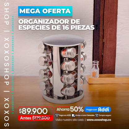 Organizador de condimentos de 16 piezas plateador