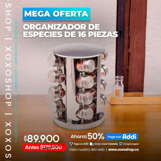 Organizador de condimentos de 16 piezas plateador