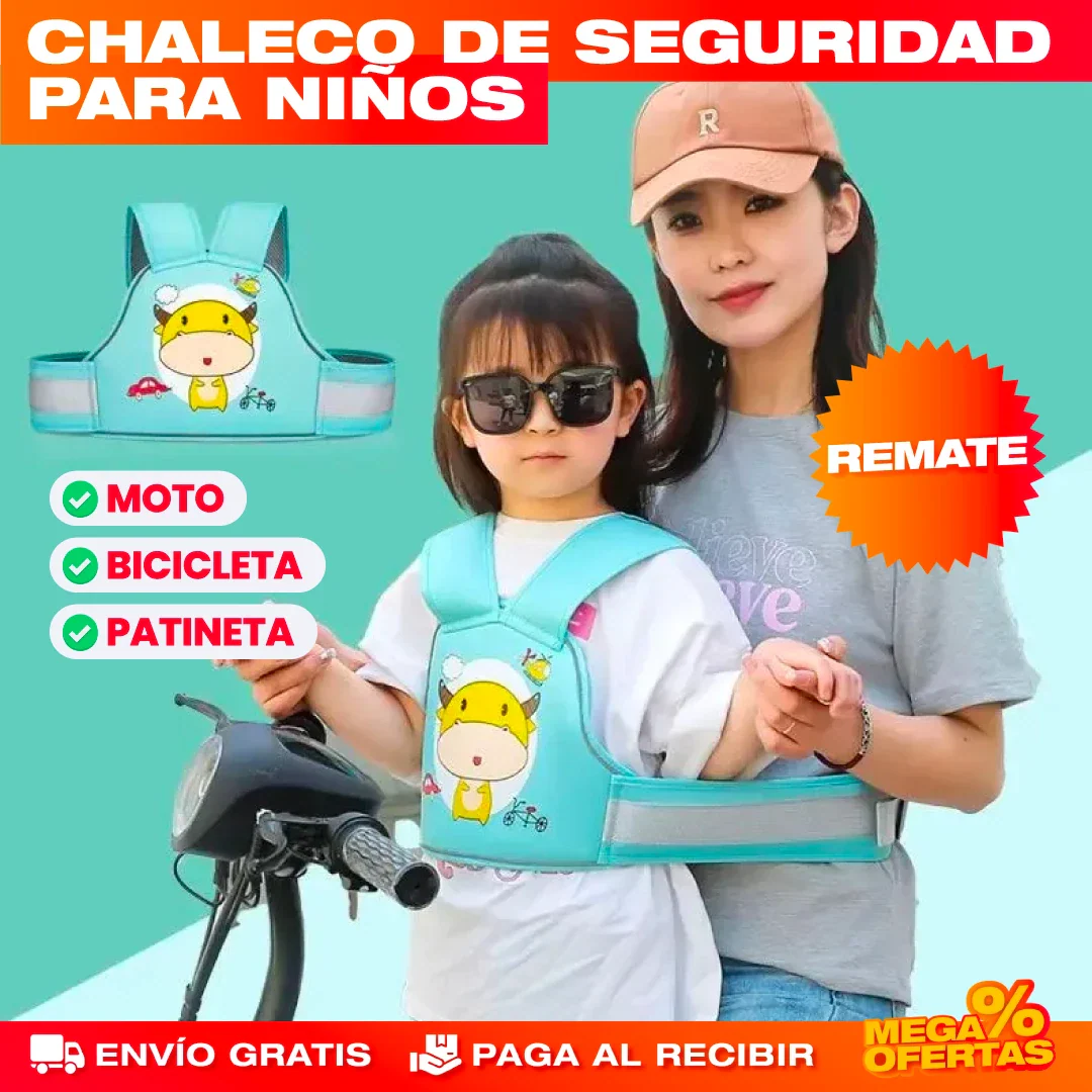 CHALECO SOPORTE DE SEGURIDAD PARA NIÑOS - MOTO, BICICLETA Y MÁS