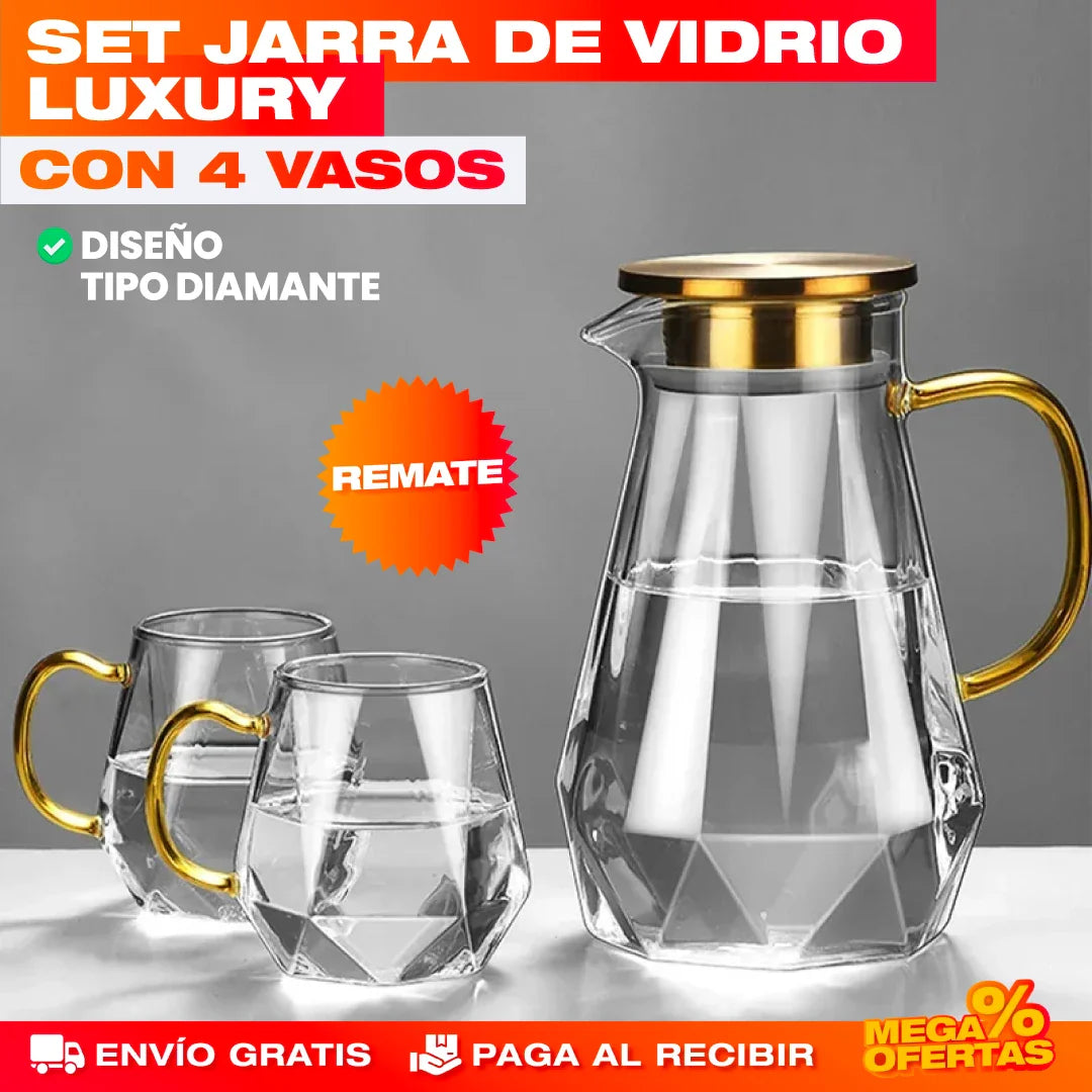SET DE LUJO JARRA DE VIDRIO + 4 VASOS