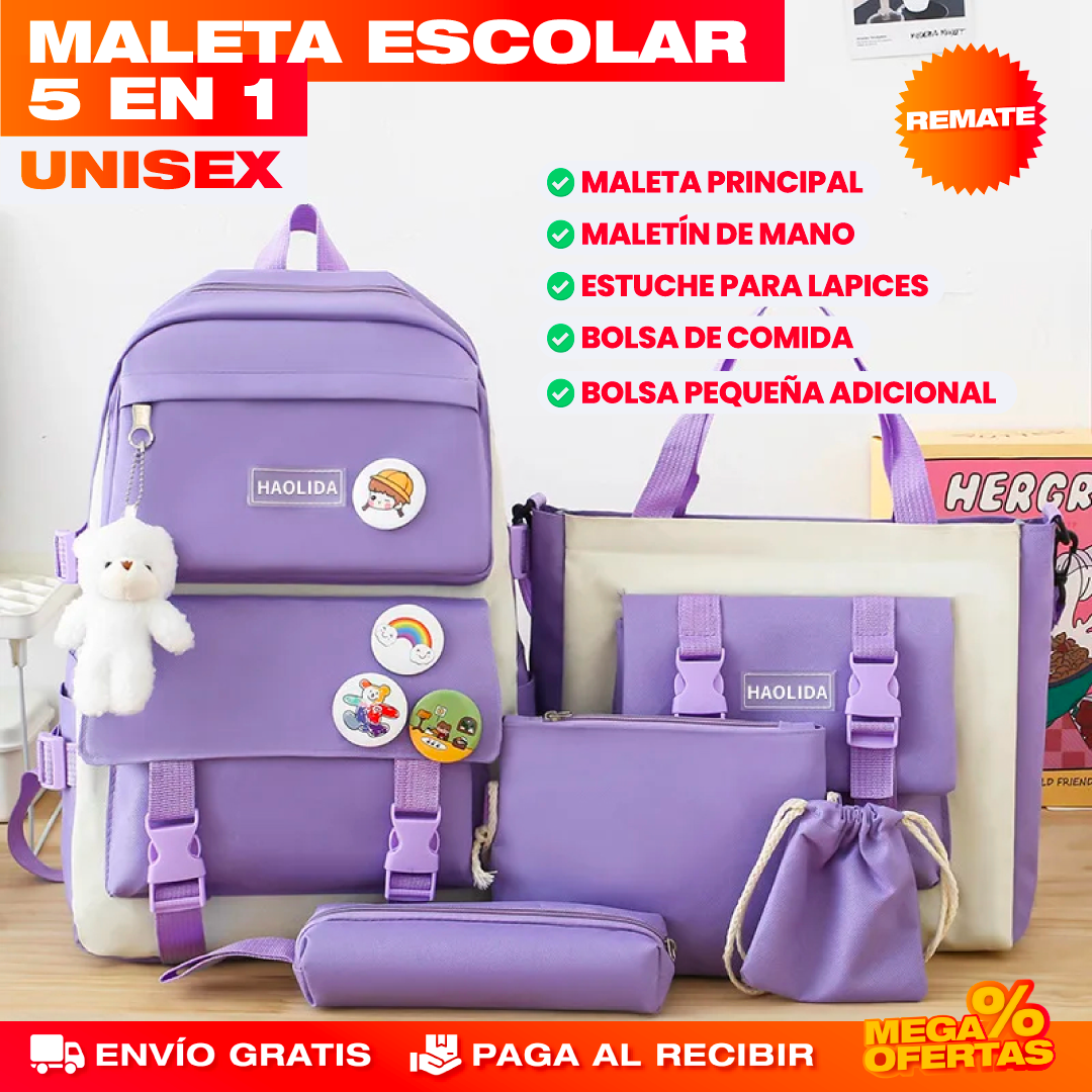 MALETA ESCOLAR UNISEX SET 5 EN 1