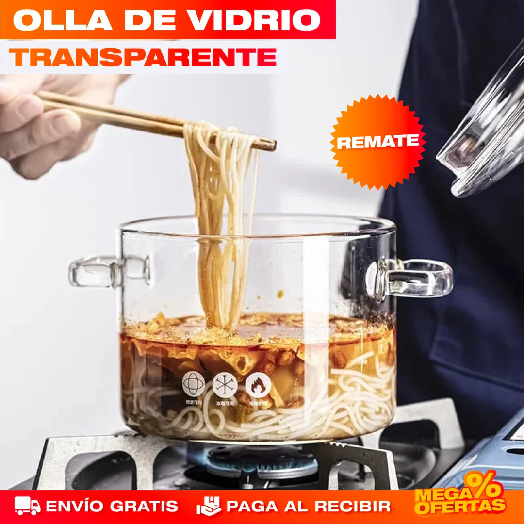 OLLA DE VIDRIO TRANSPARENTE + ENVÍO GRATIS