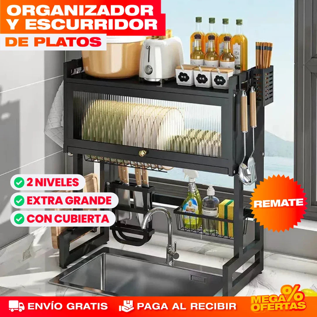 DryBox™ -  ORGANIZADOR ESCURRIDOR DE PLATOS GRANDE 2 NIVELES