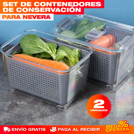 SET X2 ORGANIZADORES CONTENEDORES DE ALIMENTOS PARA NEVERA