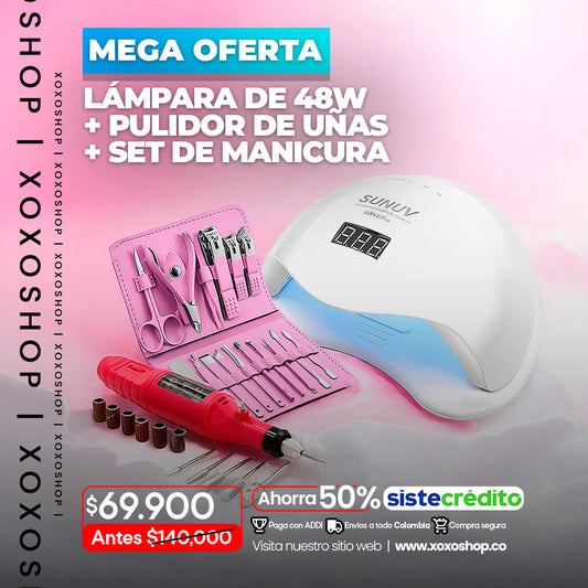 Combo lampara de 48w+set de manicura+pulidor de uñas