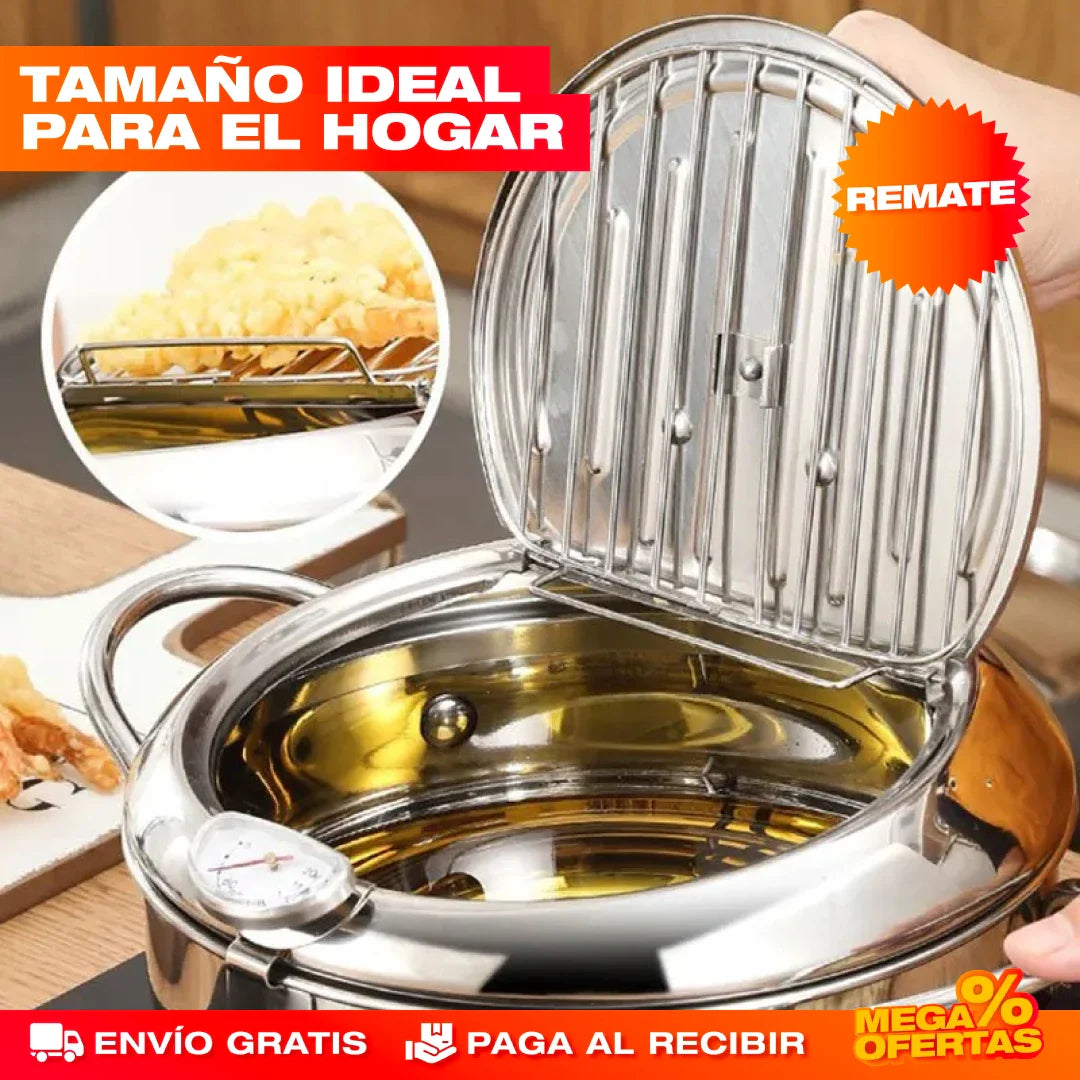 OLLA FREIDORA CON TERMÓMETRO ACERO INOX.