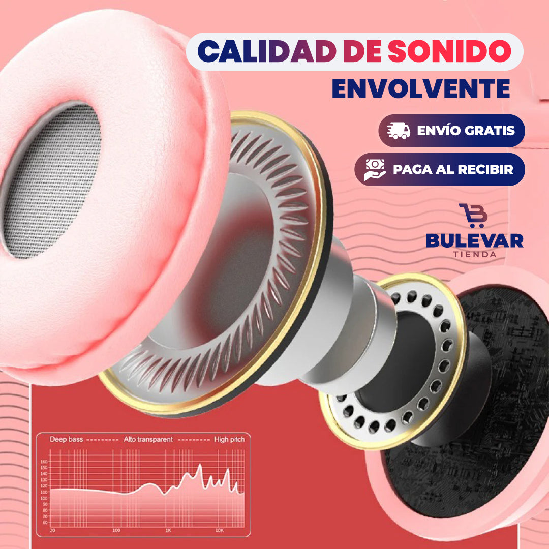 AUDÍFONOS INALÁMBRICOS OREJAS DE GATO CON LUCES RGB