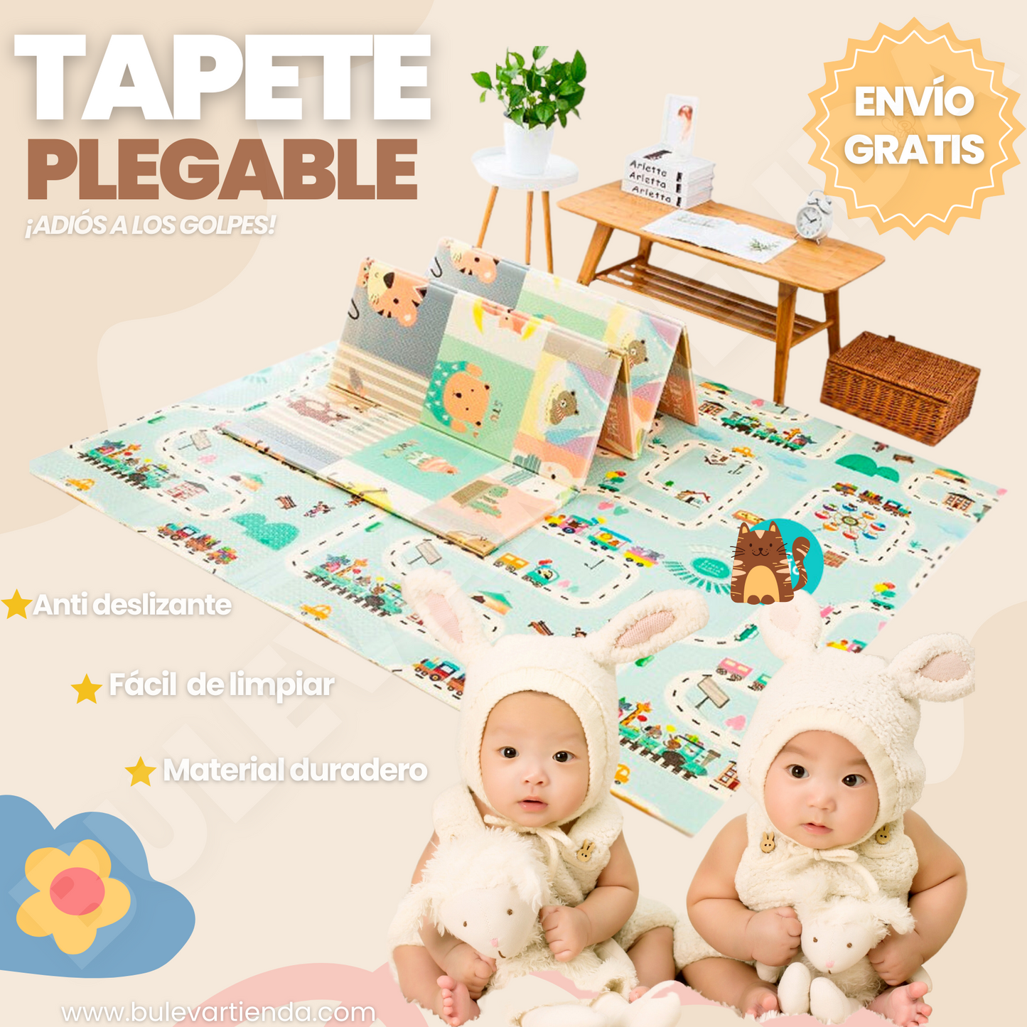 TAPETE DE GATEO PARA BEBÉS ANTI GOLPES