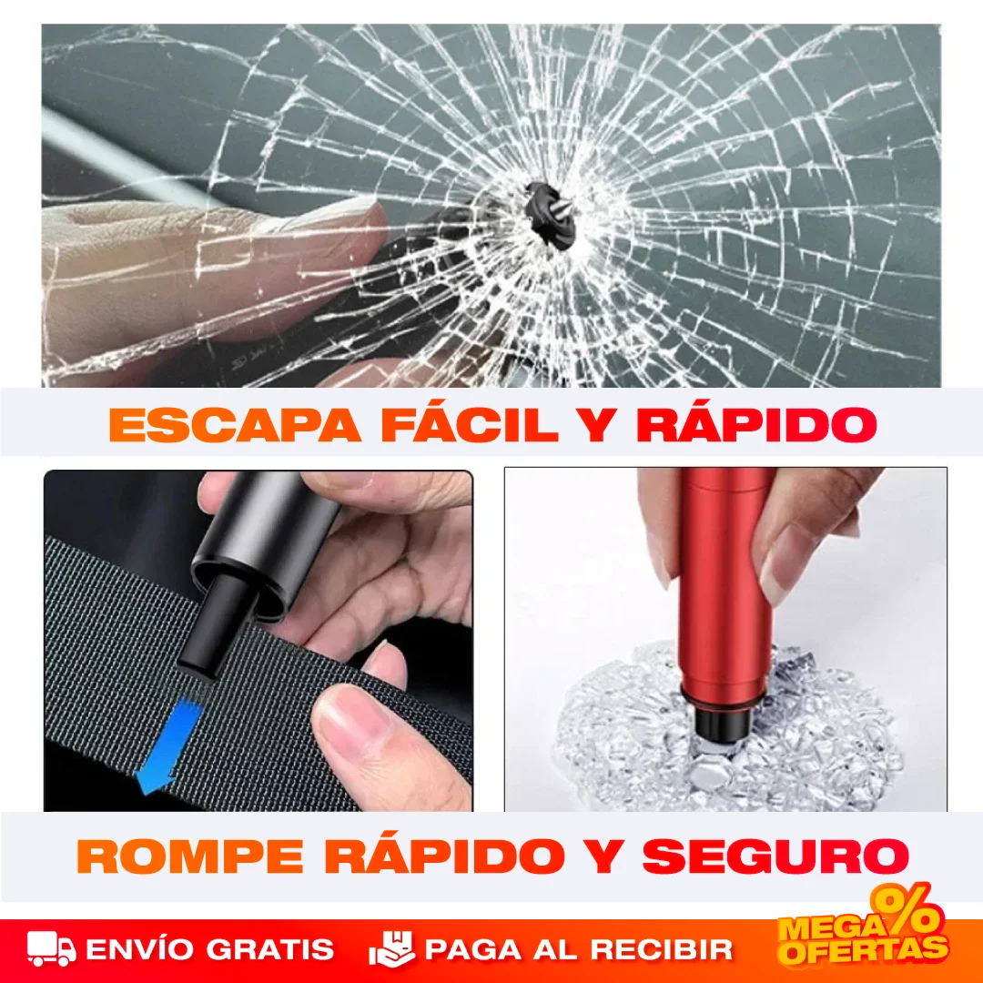 HERRAMIENTA MINI MARTILLO DE SEGURIDAD ROMPEVIDRIOS 2 EN 1