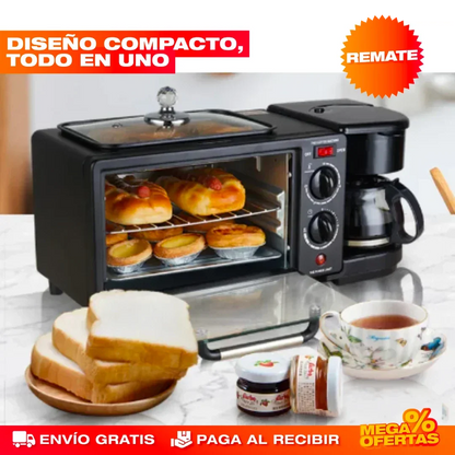 MÁQUINA DESAYUNO 3 EN 1 CAFETERA + HORNO + SARTÉN