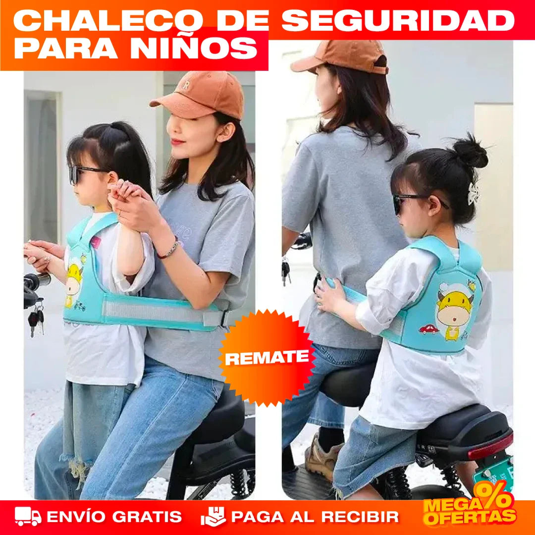 CHALECO SOPORTE DE SEGURIDAD PARA NIÑOS - MOTO, BICICLETA Y MÁS