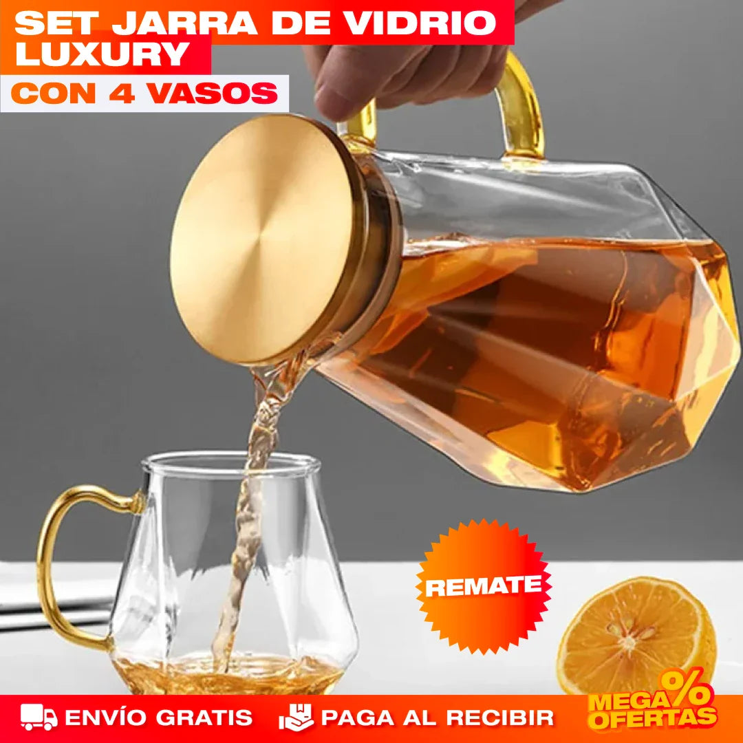 SET DE LUJO JARRA DE VIDRIO + 4 VASOS