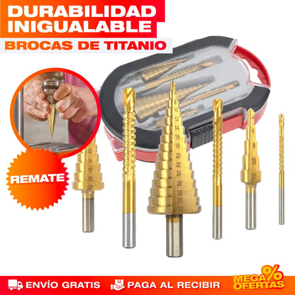 SET DE 6 BROCAS ESCALONADAS DE TITANIO