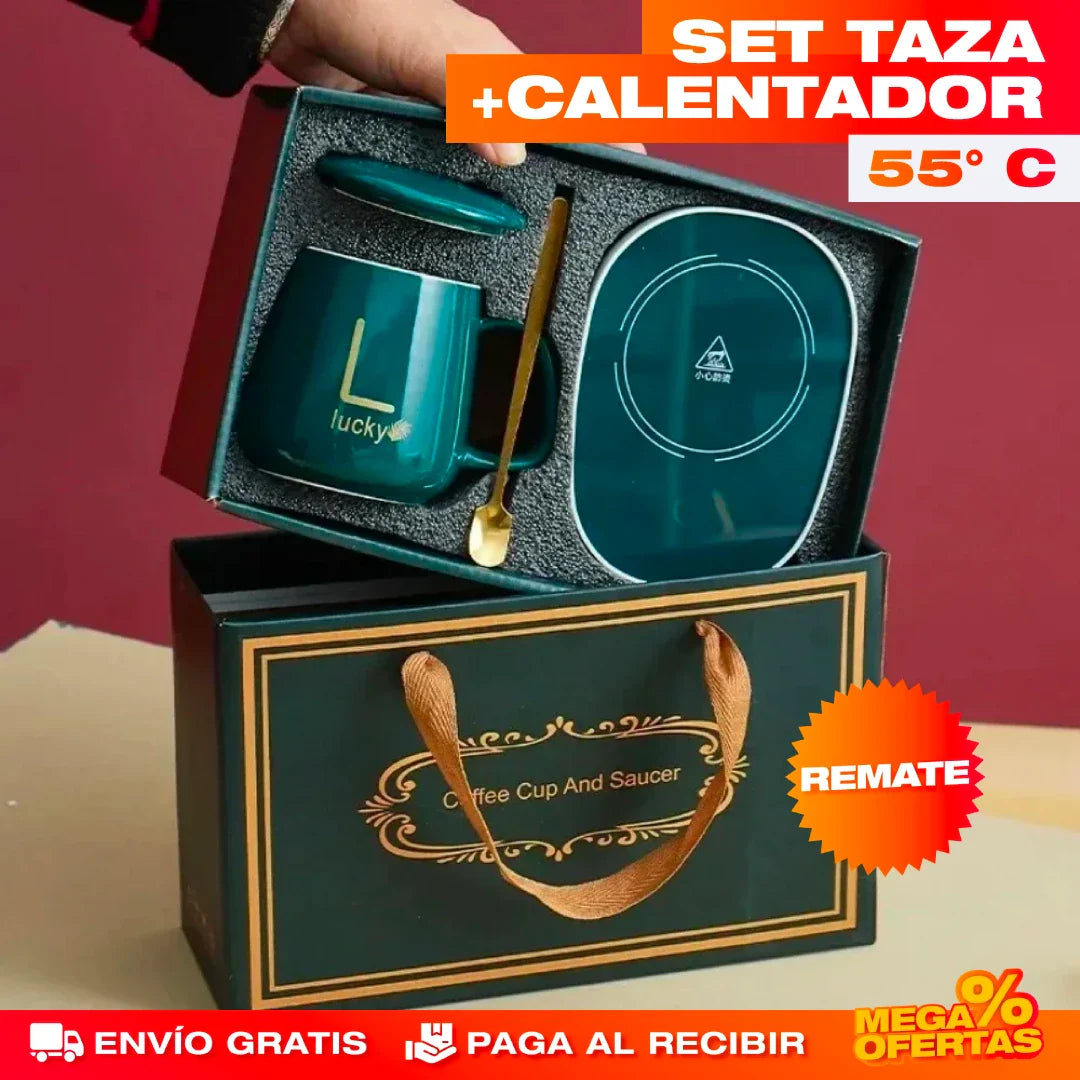 SET TAZA + CALENTADOR DE LUJO
