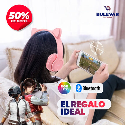 AUDÍFONOS INALÁMBRICOS OREJAS DE GATO CON LUCES RGB