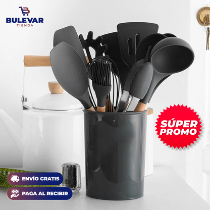 SET UTENSILIOS DE SILICONA PARA COCINA 12 PIEZAS RESISTENTE AL CALOR