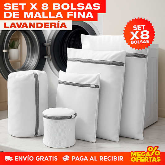 SET X 8 BOLSAS DE MALLA FINA PARA LAVANDERÍA