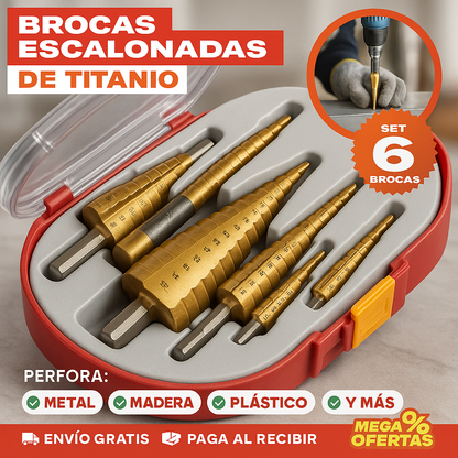 SET DE 6 BROCAS ESCALONADAS DE TITANIO