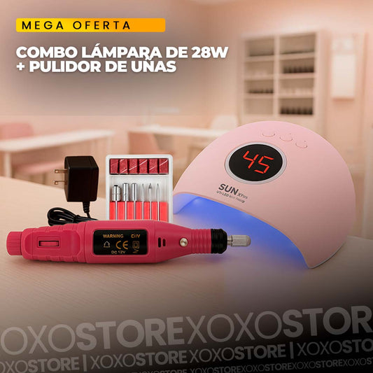 COMBO LAMPARA PARA UÑAS SEMIPERMANENTES 28W + PULIDOR DE UÑAS