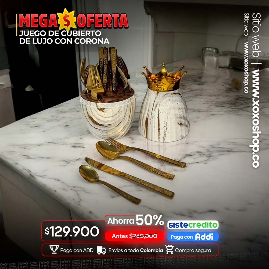 JUego de cubiertos de 24 piezas de lujo con estuche forma de huevo con corona