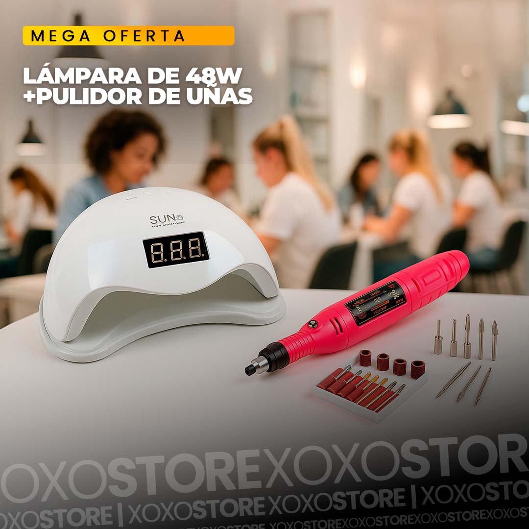 COMBO LAMPARA PARA UÑAS SEMIPERMANENTES 48W + PULIDOR DE UÑAS