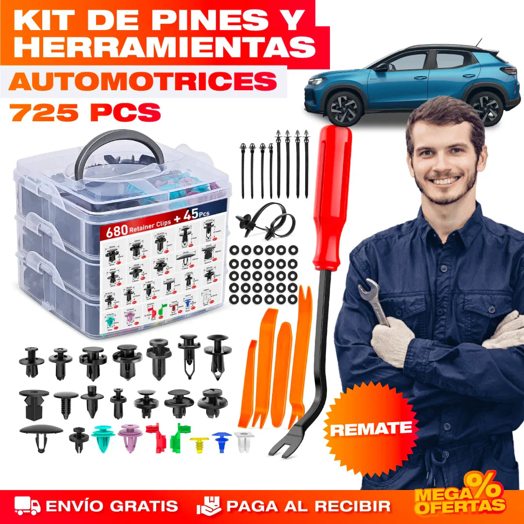 KIT PROFESIONAL DE PINES Y HERRAMIENTAS AUTOMOTRICES 725 PCS