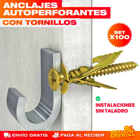 SET X 100 UND. ANCLAJES AUTOPERFORANTES CON TORNILLOS