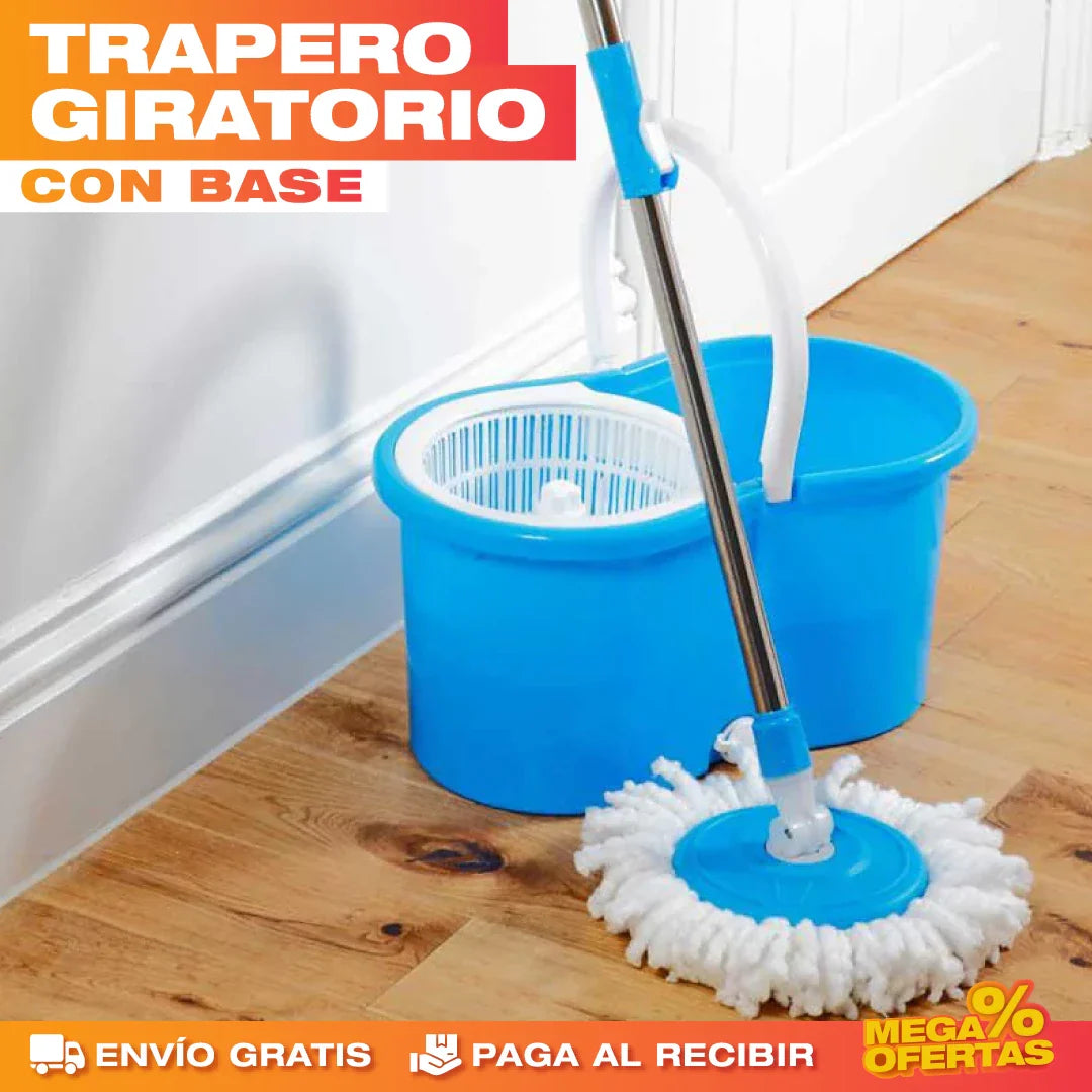 TRAPEADOR GIRATORIO CON CESTA Y BALDE EXPRIMIDOR