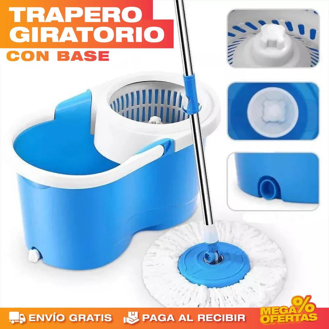 TRAPEADOR GIRATORIO CON CESTA Y BALDE EXPRIMIDOR