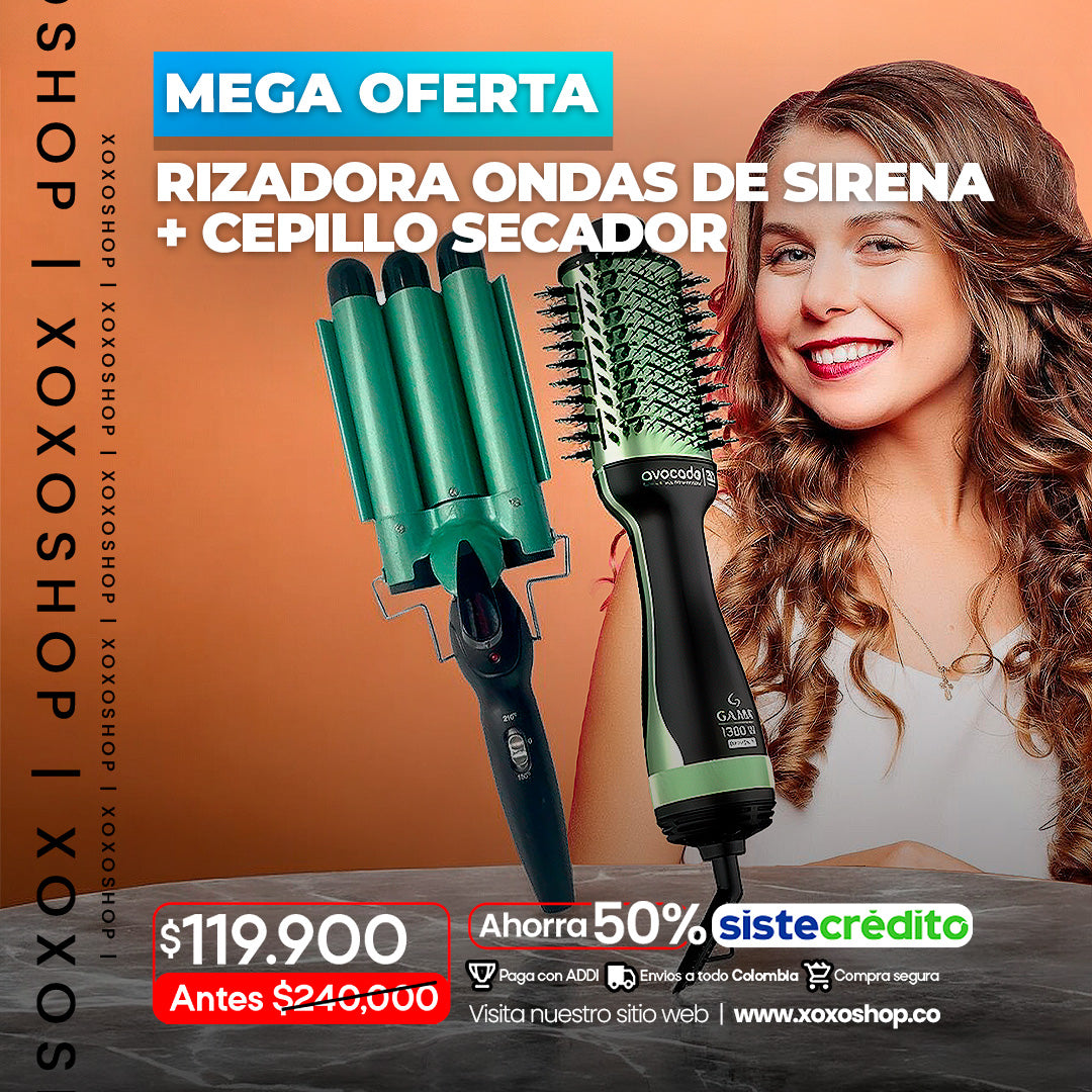Combo de cepillo secador + rizadora ondas de sirena