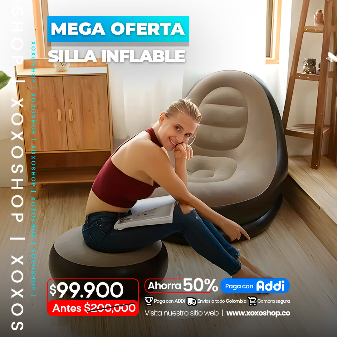 Silla puff inflable con reposador de pies