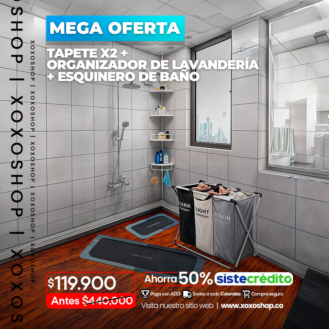 Combo 3 en 1 tapetes absorvente+ oganizador de lavanderia + esquinero de baño