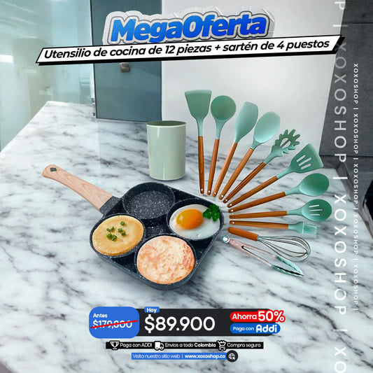 Combo sarte de 4 puetos + kit de utensilios de 12 piezas