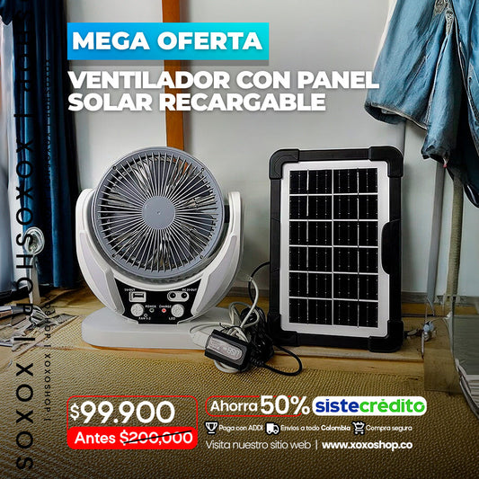 Ventilador de mesa con panel solar mas bombillo recargable