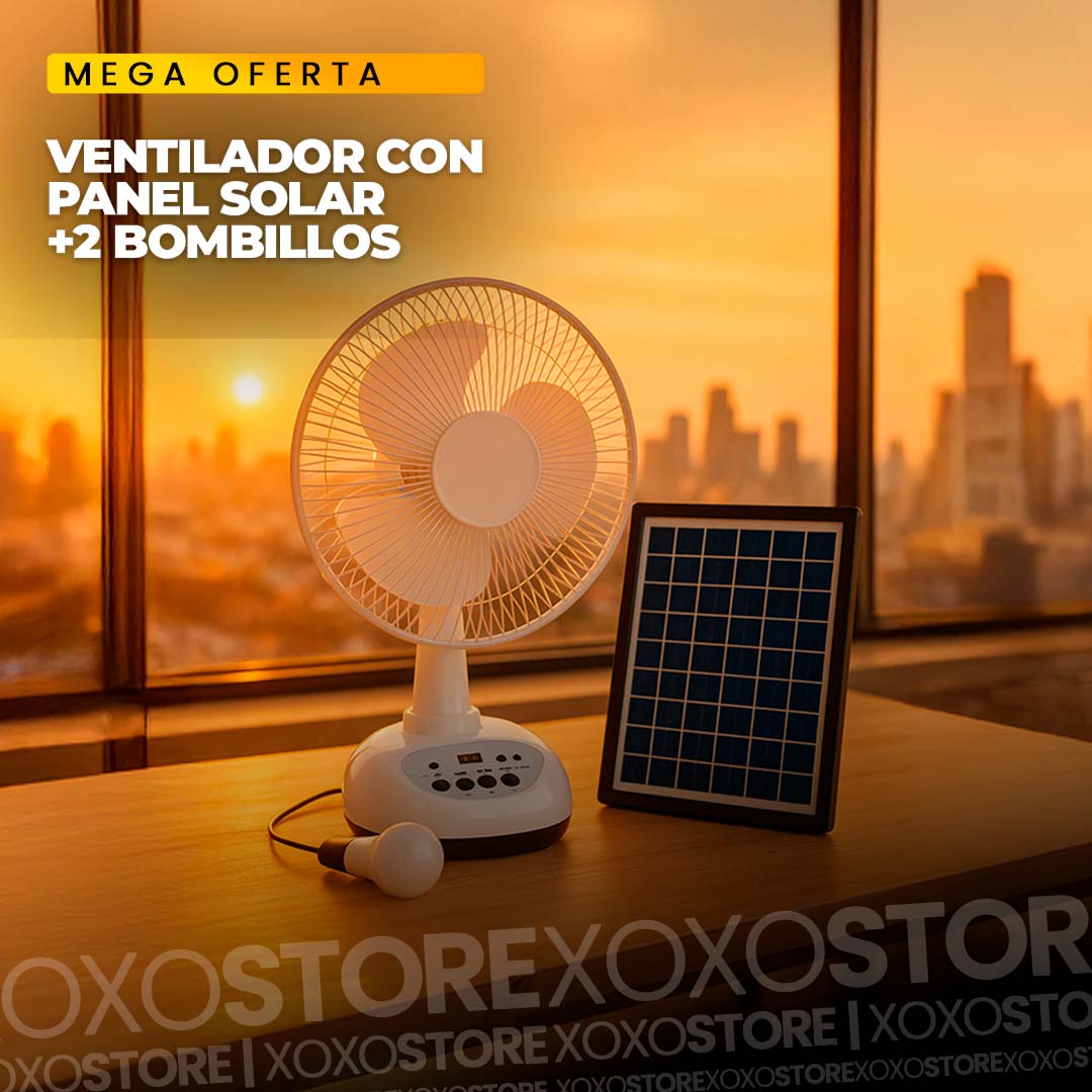 Ventilador con panel solar mas 2 bombillos