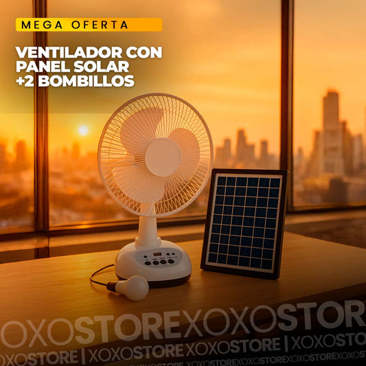 Ventilador con panel solar mas 2 bombillos