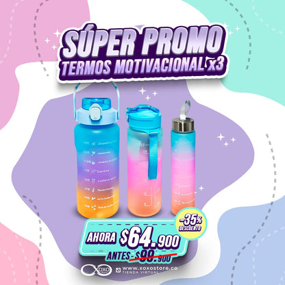 Combo x 3 termos motivacional con pines