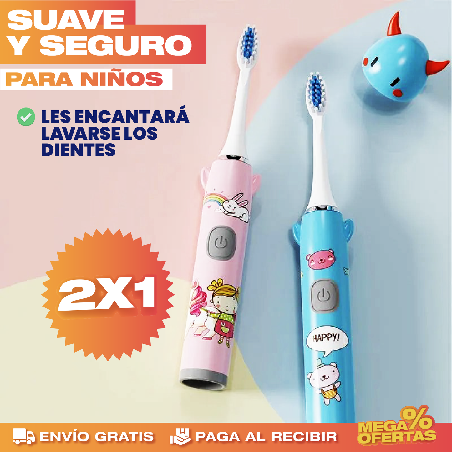 PROMO 2X1 CEPILLO DE DIENTES ELÉCTRICO PARA NIÑOS